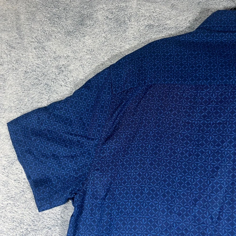 Nat Nast Luxury Originals Blue Silk Cotton Geometric Button Up Shirt‎ Mens Large